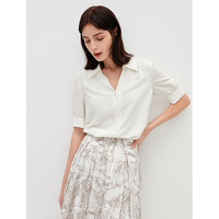 朗姿【尖货补单】 法式POLO领中袖漂亮白衬衫女夏季设计感小众 本白色 M