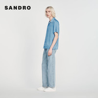 SANDRO男女同款蓝色翻领垂感短袖衬衫上衣SHPCM00822 40/天蓝色 2XL