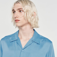 SANDRO男女同款蓝色翻领垂感短袖衬衫上衣SHPCM00822 40/天蓝色 XL