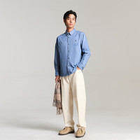杰克·琼斯（JACK&JONES）男装春季时尚潮流百搭双侧纽扣贴袋字母刺绣尖领衬衫男224405002 布蓝色C40 常规 布蓝色C40 L 180