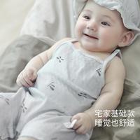 婴儿吊带连体衣夏季无袖薄款哈衣爬服新生儿纯棉衣服男女宝宝夏装