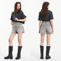 森马（Semir）牛仔裤女宽松美式热裤酷飒风夏街头毛边短裤复古辣妹103324122010 牛仔灰28101