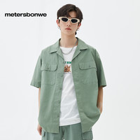 国货美特斯邦威衬衫2025夏季休闲复古宽松格子全棉提花短袖ZZ M