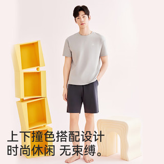 猫人（MiiOW）男士睡衣男薄款【莫代尔】清凉透气圆领短袖简约可外穿家居服 【清凉透气】男款-浅灰 2XL