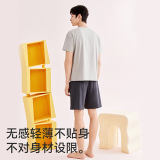 猫人（MiiOW）男士睡衣男薄款【莫代尔】清凉透气圆领短袖简约可外穿家居服 【清凉透气】男款-浅灰 2XL