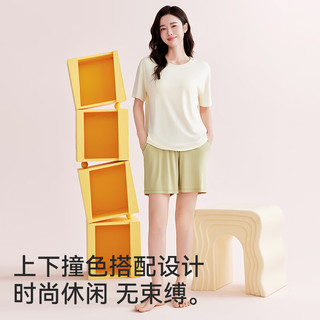 猫人（MiiOW）女士睡衣女薄款【莫代尔】清凉透气圆领短袖简约可外穿家居服