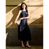 茵曼度假风收腰吊带连衣裙2025夏季女装法式无袖长裙 牛仔蓝  XL