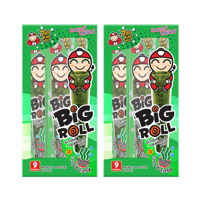 老板仔 泰国进口TaoKaeNoi老板仔海味即食香脆儿童零食烤海苔卷27g*2/3盒