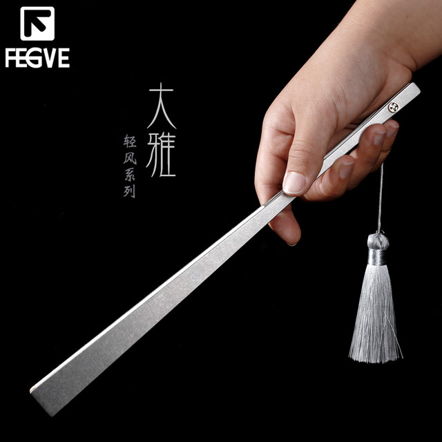 FEGVE 费戈 钛合金折扇 工艺扇 9英寸 钛灰 白洒金宣纸扇面（303钢扇钉 不可拆卸）