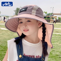 目丸儿童防晒帽春夏渔夫uv带护颈大檐防紫外线宝宝薄款男女童遮阳帽子 红色 粉 均码