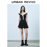 UR2025春季新款女装撞色蕾丝飘带U领无袖修身连衣裙UYY750014