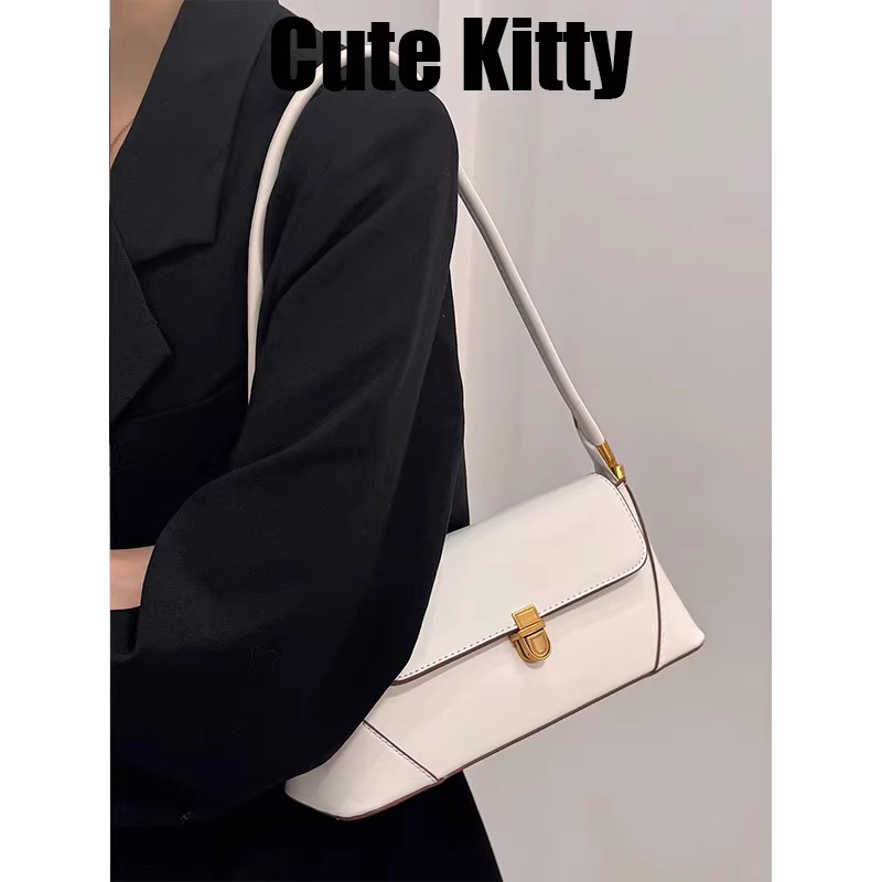 Cute Kitty 复古单肩托特包 中号 浅棕色