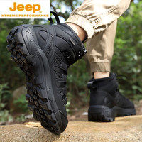 JEEP SPIRIT户外登山鞋男高帮登山靴秋冬季防滑厚底徒步鞋大码战地训练鞋 黑色 45