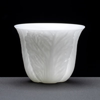 壶彩缤纷德化白瓷冰种玉瓷精雕浮雕主人杯大号冰凝玉瓷陶瓷主人单杯泡茶杯 百财浮雕玉瓷主人杯 130ml