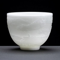 壶彩缤纷德化白瓷冰种玉瓷浮雕主人杯大号冰凝玉瓷陶瓷单杯羊脂玉瓷泡茶杯 清明上河图冰种玉瓷主人杯 130ml