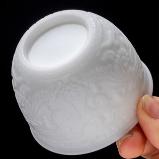 壶彩缤纷德化白瓷冰种玉瓷浮雕主人杯大号冰凝玉瓷陶瓷单杯羊脂玉瓷泡茶杯 清明上河图冰种玉瓷主人杯 130ml