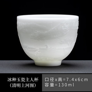 壶彩缤纷德化白瓷冰种玉瓷浮雕主人杯大号冰凝玉瓷陶瓷单杯羊脂玉瓷泡茶杯 清明上河图冰种玉瓷主人杯 130ml