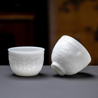 壶彩缤纷德化白瓷冰种玉瓷浮雕主人杯大号冰凝玉瓷陶瓷单杯羊脂玉瓷泡茶杯 清明上河图冰种玉瓷主人杯 130ml