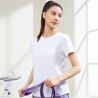 361°运动t恤女夏季吸湿速干舒适上衣圆领短袖T恤 本白 L