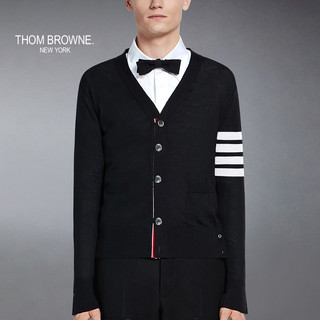 THOM BROWNE 男士四条纹针织羊毛V领开衫薄外套