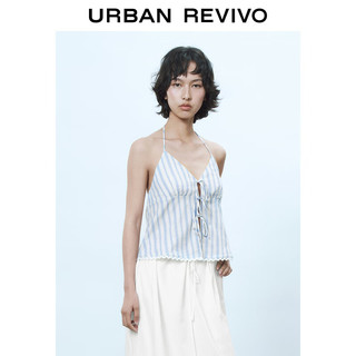 UR【钟楚曦同款】2025春季新款女装条纹挂脖吊带UYL250029 中蓝条纹