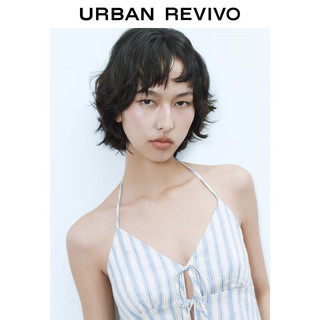 UR【钟楚曦同款】2025春季新款女装条纹挂脖吊带UYL250029 中蓝条纹