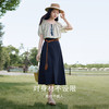 香影 X.YING波西米亚度假风蓝色碎花衬衫女夏2025新款含亚麻圆领上衣小衫  半身裙  170/92A/125-140斤