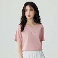 茵曼纯棉舒适logo绣花短袖T恤女2025夏季时尚百搭休闲上衣 樱花粉  L