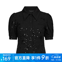 S.DEER圣迪奥女装甜美方领绣花泡泡袖衬衫S23260403  M 165