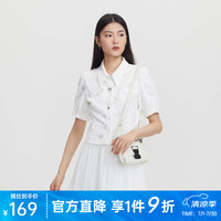 S.DEER圣迪奥女装甜美方领绣花泡泡袖衬衫S23260403 本白/9B XL 175
