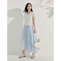 茵曼法式莱赛尔褶皱半身裙夏季女装新潮松紧腰a字宽松裙子 海云蓝 S 