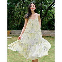 茵曼度假风淡雅碎花吊带裙2025夏季女装新款飘逸透气连衣裙