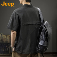 吉普（JEEP）短袖T恤男士凉感polo衫男潮牌宽松半拉链速干上衣服男装浅卡其4XL