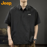 吉普（JEEP）短袖T恤男士凉感polo衫男潮牌宽松半拉链速干上衣服男装 咖啡 2XL