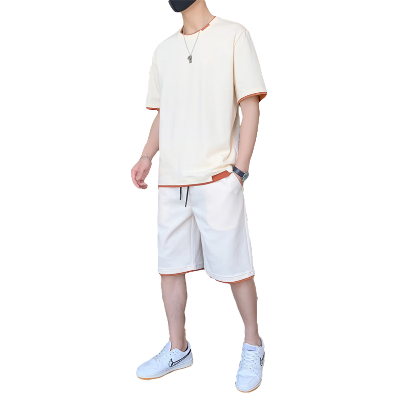 花花公子（PLAYBOY）短袖T恤男套装夏季男士高端上衣服运动半袖体恤短裤两件套