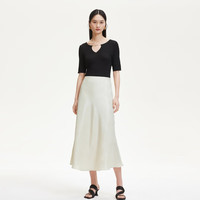 VEROMODA半身裙2025春季褶皱肌理光泽感中长A字裙325116052 火因灰色 XL