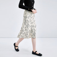 秋水伊人设计感中高腰国风印花半身裙春季新款女装百搭裙子