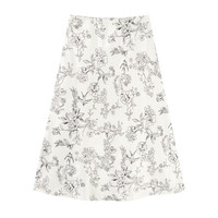 秋水伊人设计感中高腰国风印花半身裙春季女装百搭裙子 米色 M