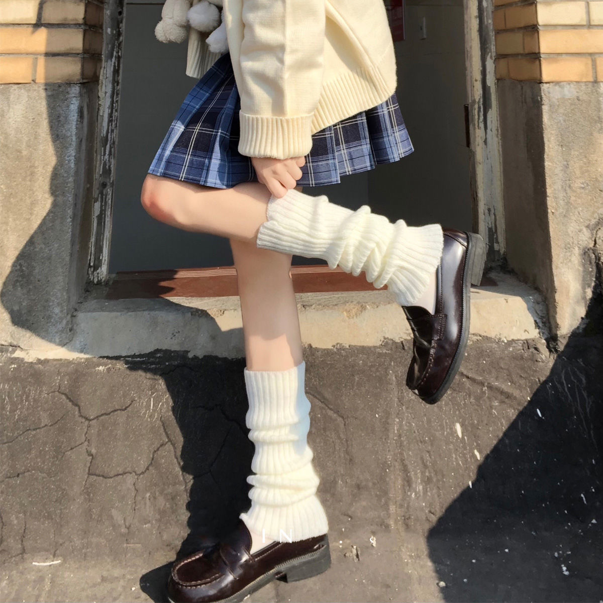木清清堆堆袜日系软妹萝莉中筒百搭袜女保暖护腿女士堆堆袜 竖纹-黑色袜套 1双