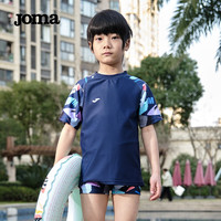 JOMA儿童泳衣男童女童保守高弹度假泡温泉印花童趣短袖游泳衣 蓝色 150