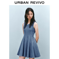UR2025春季新款女装撞色蕾丝蝴蝶结无袖牛仔连衣裙UYY850056
