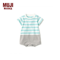 MUJI 無印良品 无印良品 MUJI 新生儿 天竺编织 拼接连体衣 儿童童装
 连身衣方便穿脱 薄荷绿色条纹