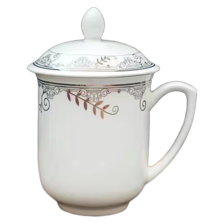 页川百世（YeChuan Best） 景德镇带盖茶杯陶瓷马克杯水杯家用办公宾馆酒店开会公司商务会议杯 会议杯黄金线（400ML）