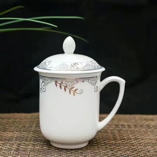 页川百世（YeChuan Best） 景德镇带盖茶杯陶瓷马克杯水杯家用办公宾馆酒店开会公司商务会议杯 会议杯黄金线（400ML）