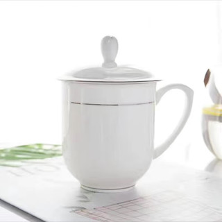 页川百世（YeChuan Best） 景德镇带盖茶杯陶瓷马克杯水杯家用办公宾馆酒店开会公司商务会议杯 会议杯黄金线（400ML）