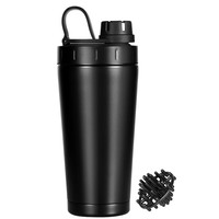 不锈钢摇摇杯蛋白粉奶昔杯户外运动水杯带刻度线保温杯子大容量男女代餐粉增肌粉搅拌球杯 双层保温（黑色700毫升）