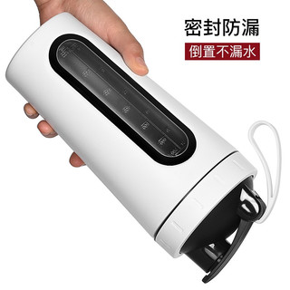 不锈钢摇摇杯蛋白粉奶昔杯户外运动水杯带刻度线保温杯子大容量男女代餐粉增肌粉搅拌球杯 单层（白色700毫升）