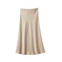 初棉缎光雅韵 法式醋酸半身裙缎面裙25春夏A字鱼尾裙女垂感长裙女 奶茶色-仿醋版 L