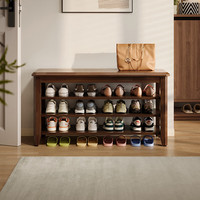 锦需实木鞋架多层家用门口入户门换鞋凳2025室内鞋柜免安装一体式 三层120x30x52cm白色