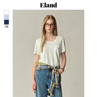 E·LAND衣恋 U领棉麻混纺 蓝色 M/165 女士T恤
